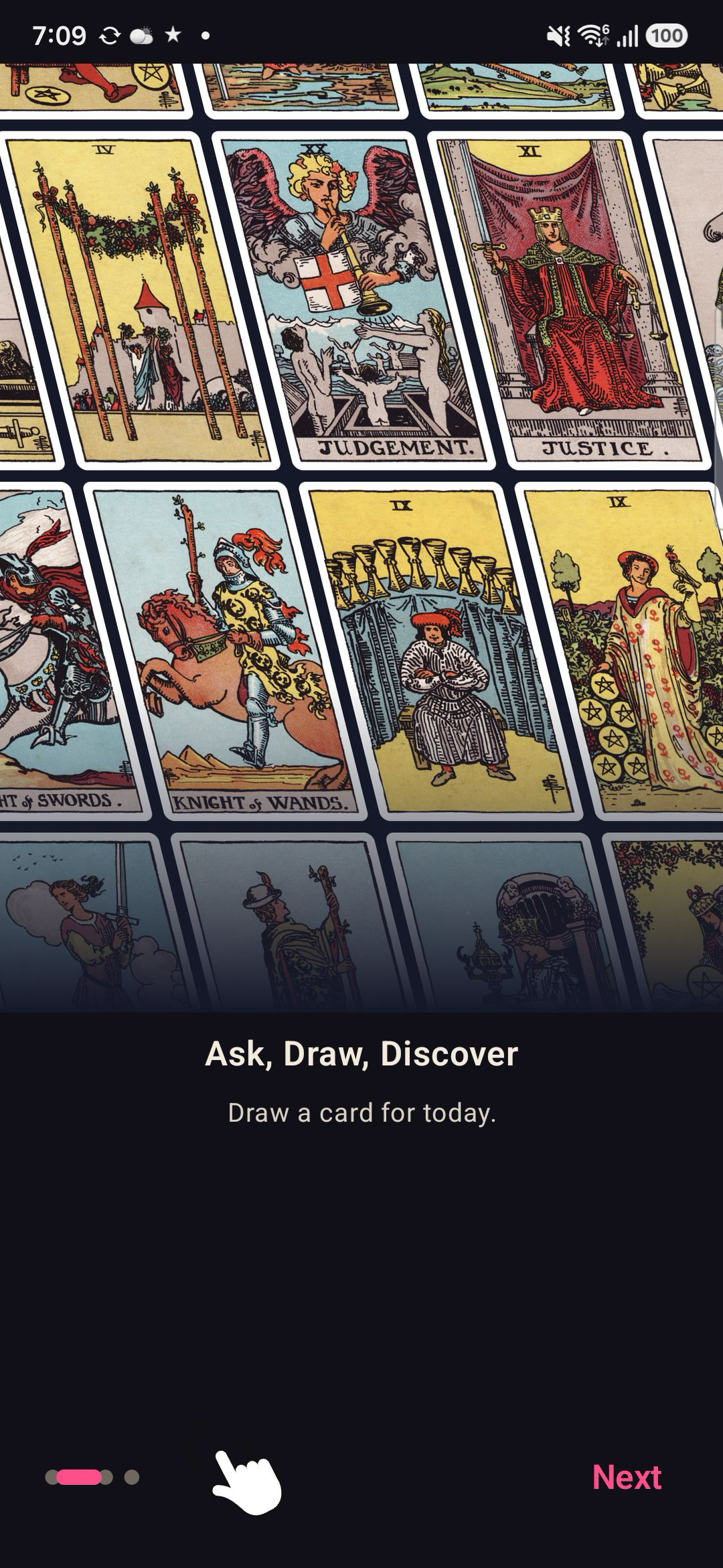 Tarot AI reader onboarding screen