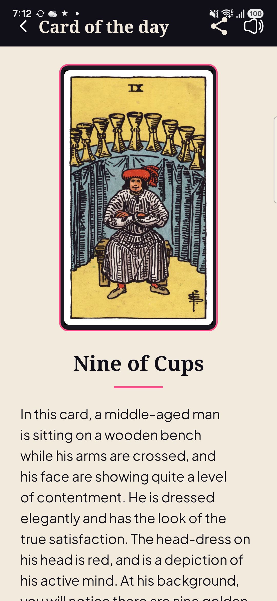 Tarot card detail with a readable interpretation